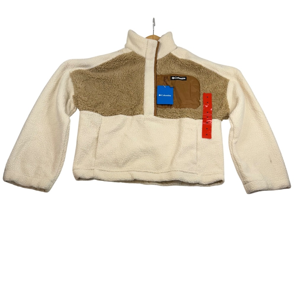 Columbia Sherpa Fleece Pullover Jacket Tan Cream Colorblock XP3671 Medium NWT